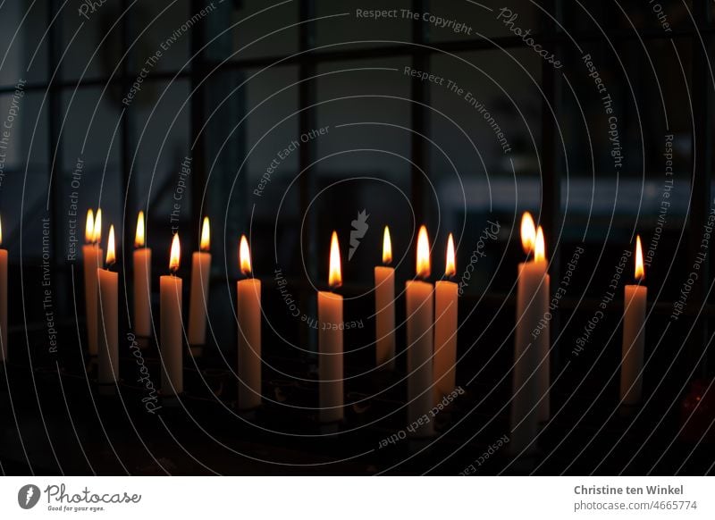 Viele brennende Kerzen in einer kleinen Kapelle Kerzenaltar Religion & Glaube Hoffnung Liebe Trauer Gedenken Kirche Gebet Christentum Kerzenschein Licht