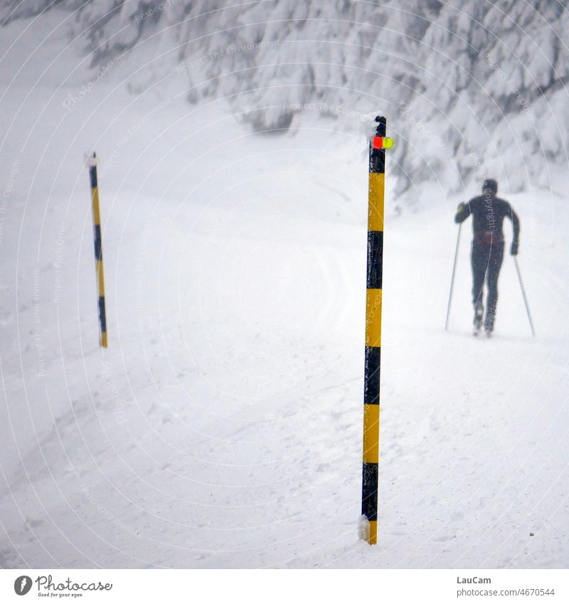 Der Weg ist das Ziel - einsamer Langläufer auf dem Weg zum Gipfel Schnee Winter Langlauf Ski Skifahren Skifahrer klassisch Skating Sport Berge u. Gebirge