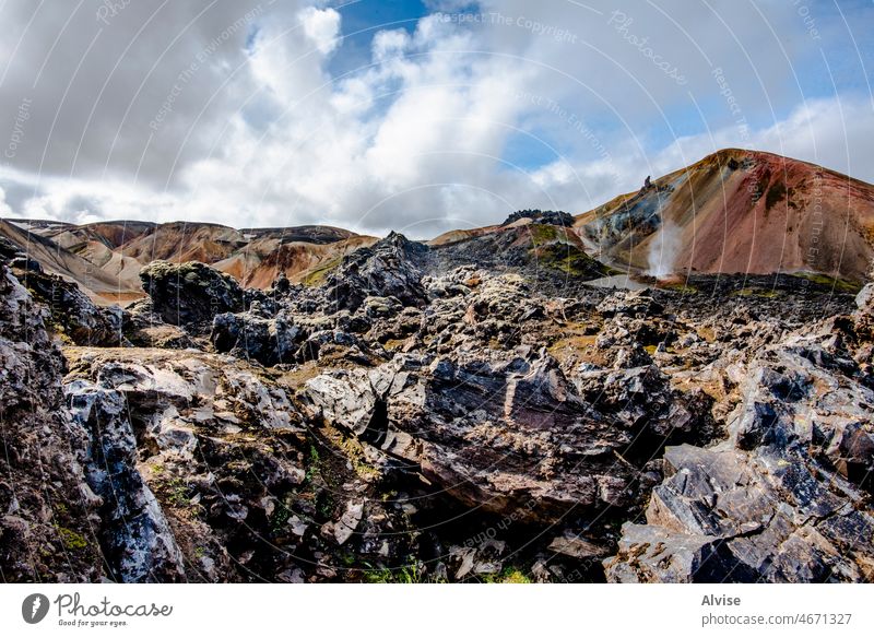2021 08 19 Landmannalaugar Täler und Berge 14 Landschaft Island Natur reisen im Freien wandern Berge u. Gebirge vulkanisch Trekking Sommer farbenfroh Felsen