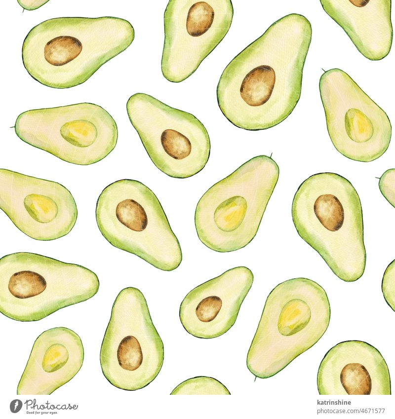 Aquarell grüne saftige Avocado nahtlose Muster. Die Hälfte der Avocado, tropische Früchte Illustration botanisch geschnitten Dekoration & Verzierung Element