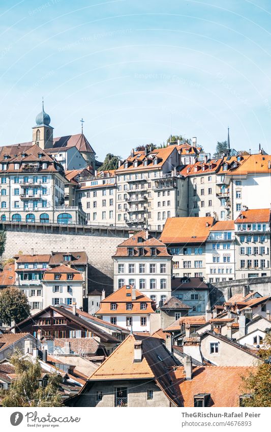 schweizer Stadt Fribourg Häuser Schweiz dächer alt Architektur Gebäude Altstadt Dächer