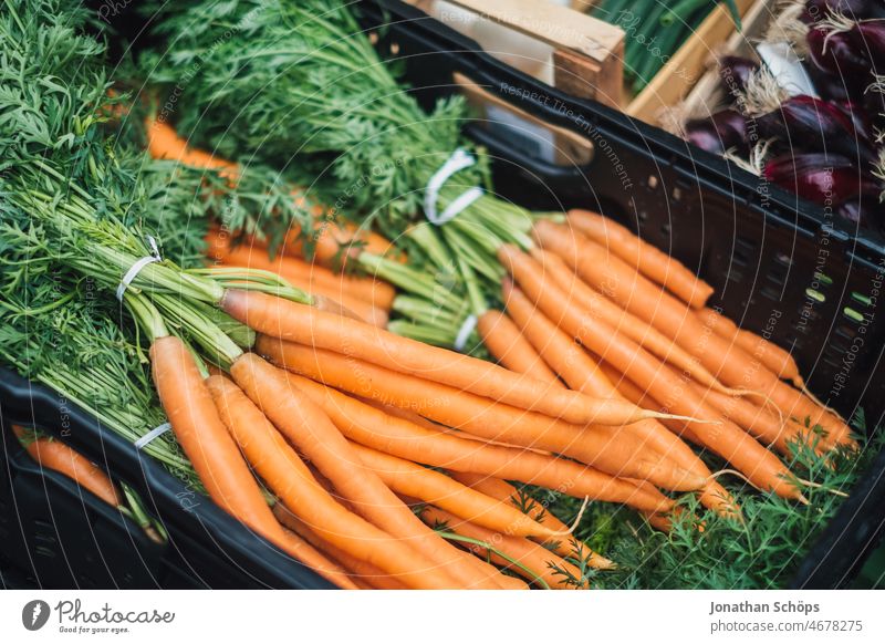 Haddu Möhren – Karotten mit Karottengrün auf dem Markt orange Gemüse Grün kaufen einkauf Essen gesung Betacarotin Vitamin A Lebensmittel frisch Gesundheit