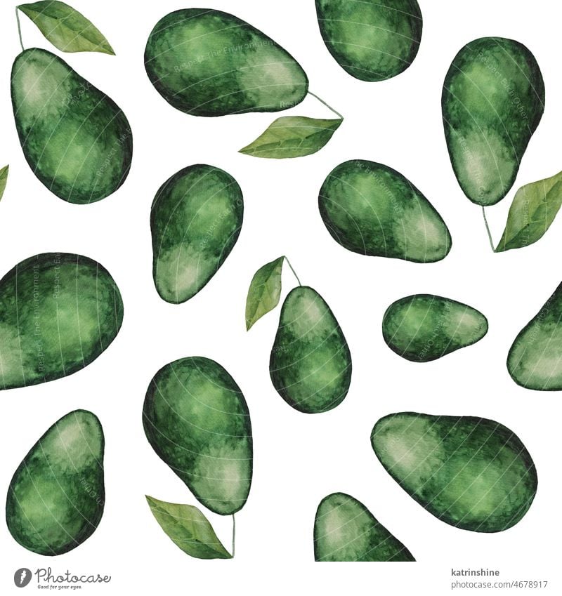 Aquarell grüne saftige Avocado nahtlose Muster. Ganze Avocado, tropische Früchte Illustration botanisch Dekoration & Verzierung Element exotisch handgezeichnet