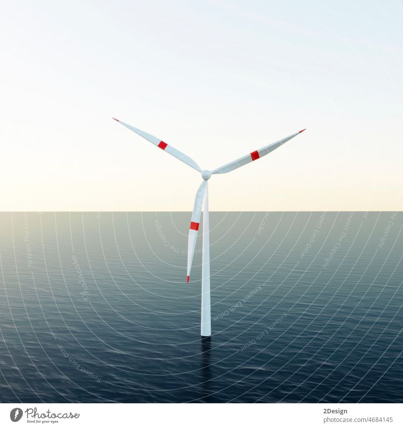 Isolierte Windkraftanlage auf dem Meer. 3d render Turbine Energie Elektrizität Erzeuger Umwelt MEER regenerativ alternativ Kraft Sauberkeit Ökologie offshore