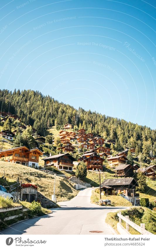 Chalet-Dorf Schweiz Schweizer Grimentz Ferien & Urlaub & Reisen Tourismus Wald Straße