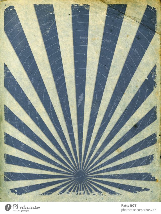 Stilisierte Sonnenstrahlen auf grunge Papier Hintergrund Propaganda Plakat Grafik u. Illustration blau Grunge altehrwürdig retro Ornament abstrakt Design