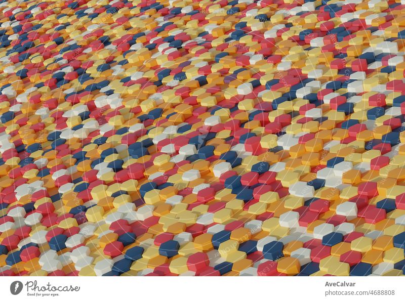 Sechseckige cremige Muster Tapete 3D-Render, abstrakten Hintergrund, Pastelltöne Spielzeug, geometrische Formen, einfache Mockup, minimale Design-Elemente, Farbpalette weichen Farben Töne