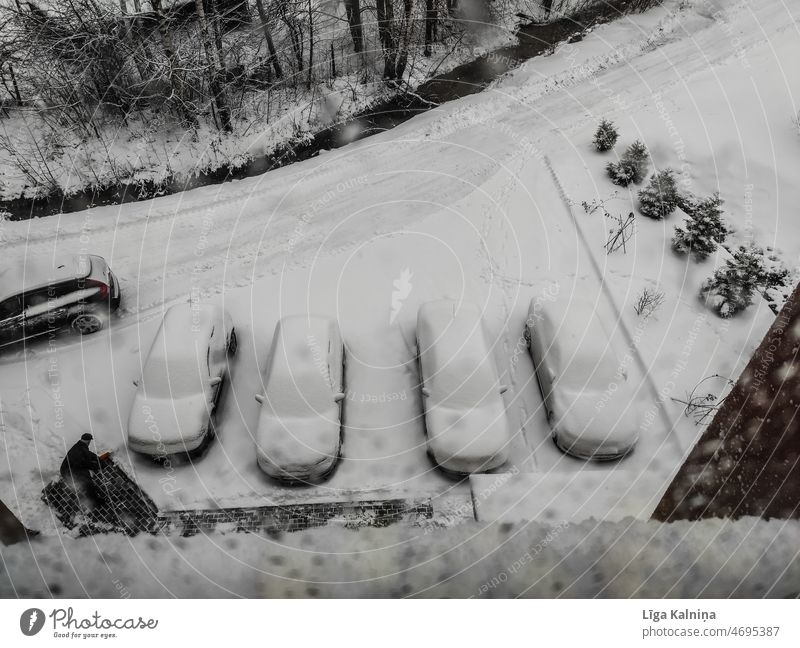 Schneebedeckte Autos Schneedecke kalt Winter Neuschnee Außenaufnahme weiß Frost Wintertag Schneelandschaft Wetter Winterstimmung verschneit eingeschneit