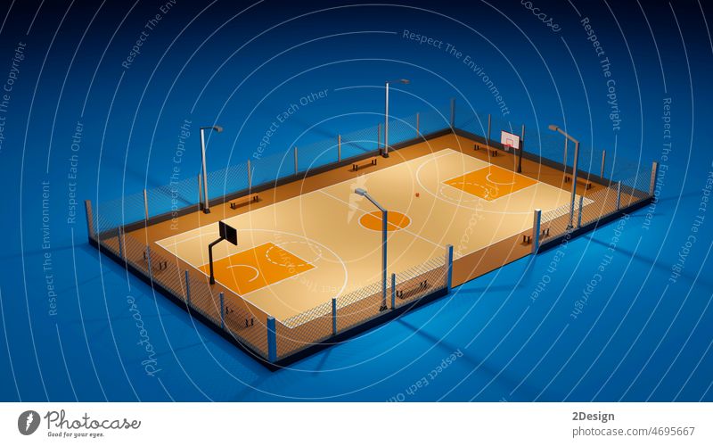 Straße Basketballplatz. Sport-Team-Konzept.3d Illustration. Gericht Korb Spiel urban Netz Park Konkurrenz Ball spielen Reifen Großstadt Gerät Spielplatz