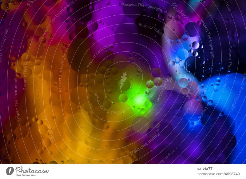 Farbcontest| Tropfen-Galaxie abstrakt bunt rund Kreise Kunst Hintergrund Makro Bokeh Dekoration & Verzierung Unschärfe Lichter Öltropfen Farbwechsel