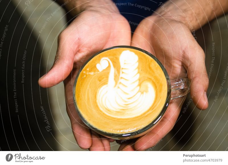 Herstellung von Cafe Latte Art, Vogelform Kaffee Hände Kunst Schwan Aroma Mokka melken Café Tasse Business Cappuccino Design Hand Herz Lebensmittel Muster