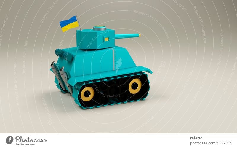 Low Poly Panzer mit ukrainischer Flagge. 3d Illustration Fahne Tank Low-Poly Ukraine Militär Krieg Armee Fahrzeug Maschine Pistole Waffe vereinzelt gepanzert