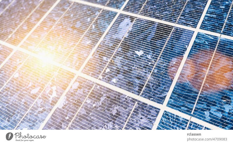 Sauberes Energiekonzept, Sonnenkollektor-Detail als abstrakter Hintergrund für erneuerbare Energiequellen solar Panel Zelle Photovoltaik grün System heimwärts