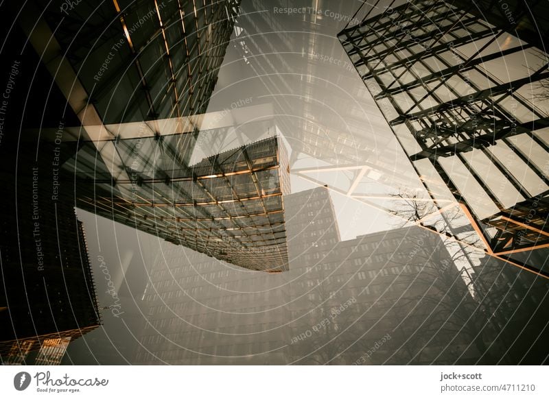 kreuz und quer am Potsdamer Platz Architektur Hochhaus modern Doppelbelichtung Reaktionen u. Effekte Illusion Silhouette Surrealismus Experiment Berlin-Mitte