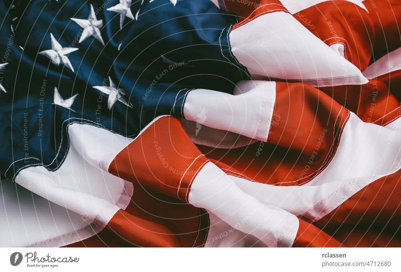 Amerikanische Flagge Großaufnahme Fahne Amerikaner amerika USA streifen vereint Nahaufnahme Hintergrund Symbol Freiheit national patriotisch Zustände gestreift