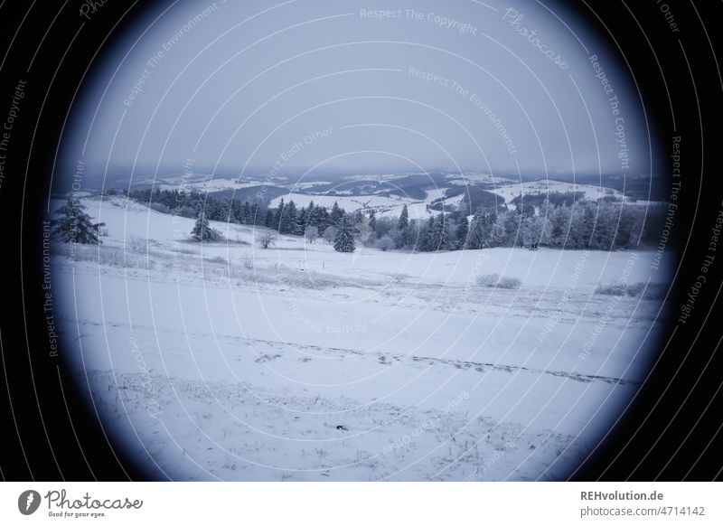 Winterlandschaft in der Rhön mit Vignette vignette eisig ausblick Zukunft Schnee Eis gefroren Frost kalt winterlich Natur Wetter Aussicht Wintertag frieren