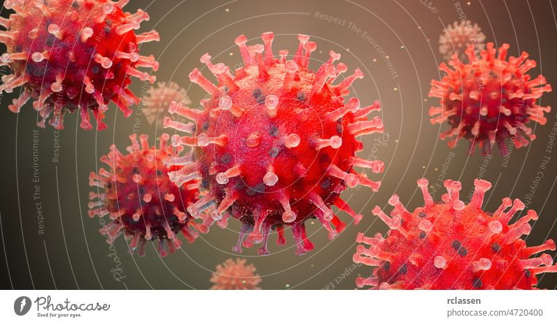 China Krankheitserreger respiratorischen Coronavirus 2019-ncov Grippe Ausbruch 3D medizinische Illustration. Mikroskopische Ansicht von schwimmenden Influenza-Virus-Zellen. Gefährliche asiatische ncov Corona-Virus, SARS Pandemie Risiko Konzept