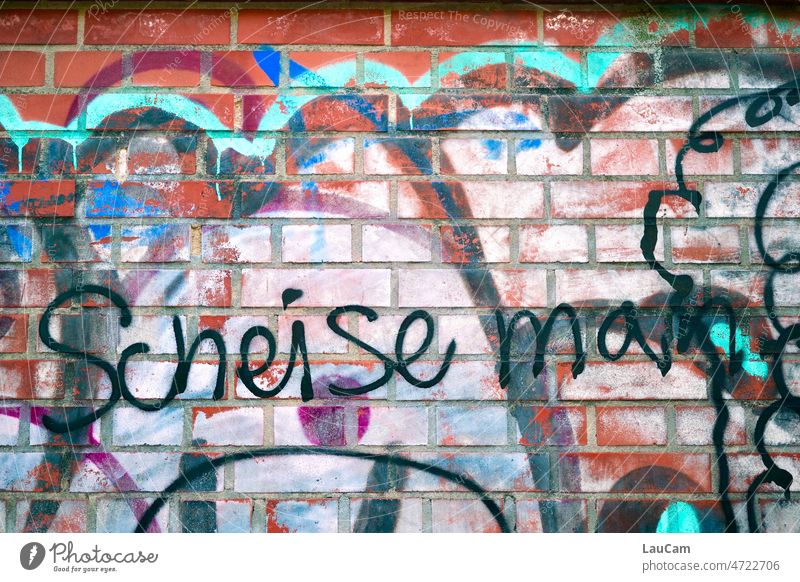 Schimpfen ohne Rechtschreibung - Graffiti mit Schreibfehler Fluchen scheiße fluchen Ärger Wut schimpfen Frustration Gefühle Rechtschreibfehler Aggression