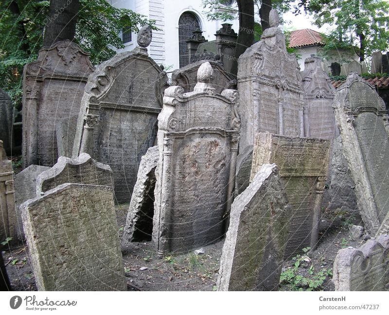 Friedhof Prag Judentum Grab Grabstein Stein Außenaufnahme Neigung viele alt Jüdischer Friedhof Menschenleer Erinnerung