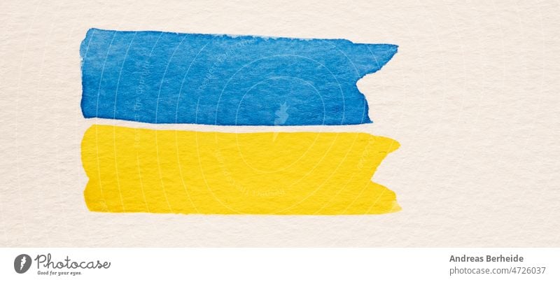 Zwei Aquarellstriche in den Farben der Ukraine Fahne Ukrainer Europa Europäer blau gelb Wasserfarbe Striche Kunst Papier national Hintergrund
