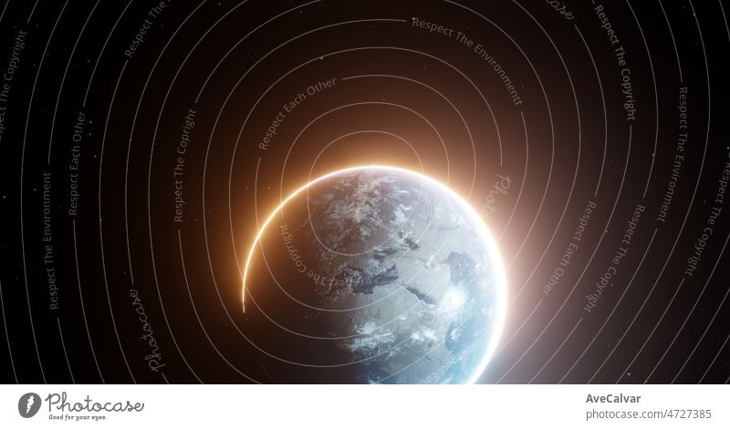 Der Planet Erde aus dem Weltraum mit Afrika und Spanien.Galaxy Bild 3d render Illustration Foto realistisch. Outer space view of world globe sphere of continents Elemente dieses Bildes von der NASA zur Verfügung gestellt