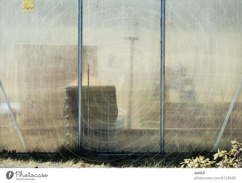 Diffusion Gewächshaus Detailaufnahme Glas Glasscheiben unklar Rätselbild Abfolge Reihe Reihung Schatten Linien alt glänzen Strukturen & Formen abstrakt