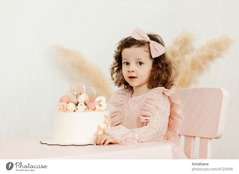 Porträt eines bezaubernden kleinen Mädchens mit einer Torte während einer Geburtstagsfeier Glück Kuchen Party wenig feiern Dekor Dekoration & Verzierung