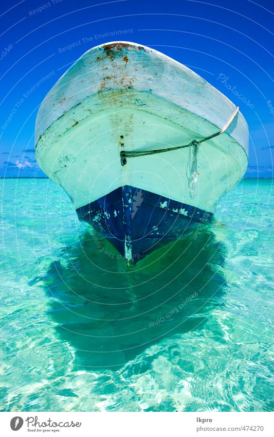 die blaue Lagune entspannen und das Boot von Erholung Ferien & Urlaub & Reisen Ausflug Sommer Strand Meer Insel Wellen Seil Sand Himmel Wolken Küste