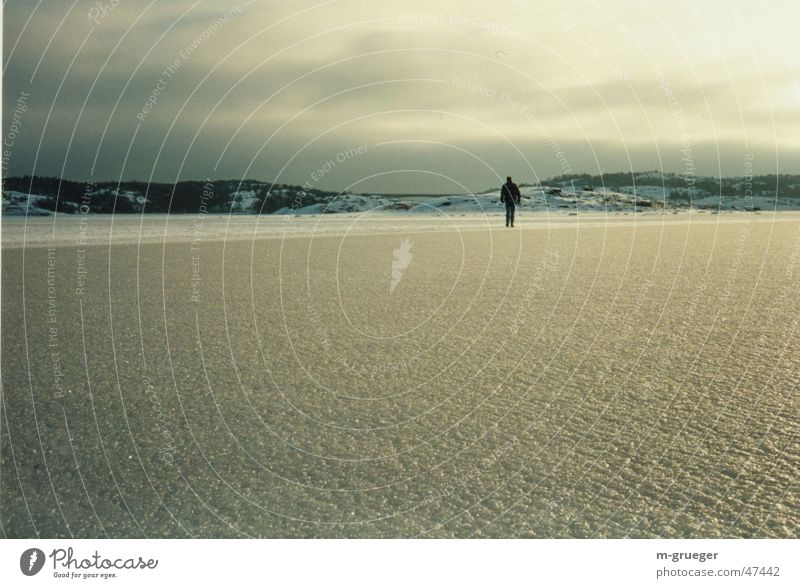 Spaziergänger auf dem Eis Winter Meer ruhig Einsamkeit