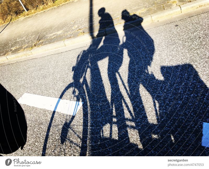 Weltfahrradtag - Zweisam auf dem Zweisitzer Tandem Fahrrad fahren Ausflug Sommer Sonne Schatten Fahrradfahren Freizeit & Hobby Außenaufnahme Straße Fahrradtour