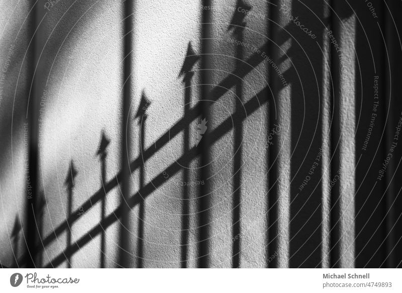 Schatten eines Stahltors Tor spitzen Schattenspiel Schattenwurf Linien Linien und Formen Strukturen & Formen abstrakt Muster Licht Sonnenlicht minimalistisch