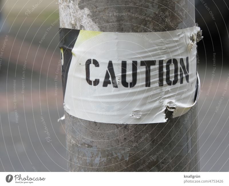 Caution Vorsicht Laterne Warnschild Hinweisschild Warnhinweis Schilder & Markierungen Warnung gefährlich Schriftzeichen Sicherheit Gefahr Achtung Zeichen