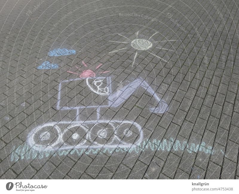 Straßenmalkreide Kinderzeichnung Kreativität Bagger Kindheit malen Kreide zeichnen Spielen Zeichnung Freizeit & Hobby Strassenmalerei Kinderspiel mehrfarbig