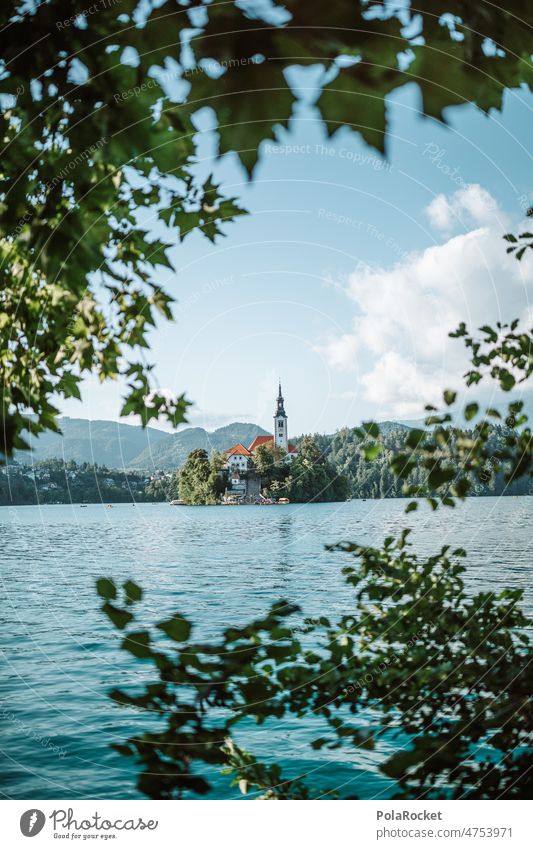 #A0# Bist'e Bled? lake bled geblutet See Seeufer Wasser Slowenien Kirche Kirchturmspitze Gebirgssee