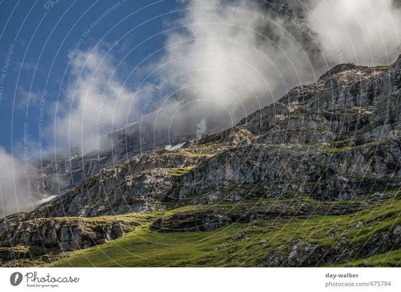 Heisse Quellen am Eiger Natur Landschaft Himmel Wolken Sommer Schönes Wetter Felsen Alpen Berge u. Gebirge Gipfel Schneebedeckte Gipfel blau grün weiß Schweiz