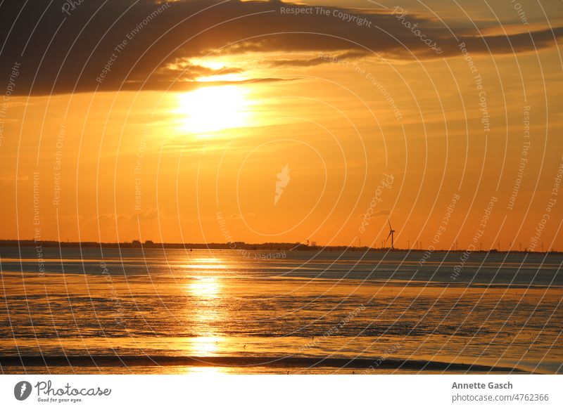 Sonnenuntergang mit Blick auf Wilhelmshaven (von Tossens) Nordsee Nordseeküste Wattenmeer Meer