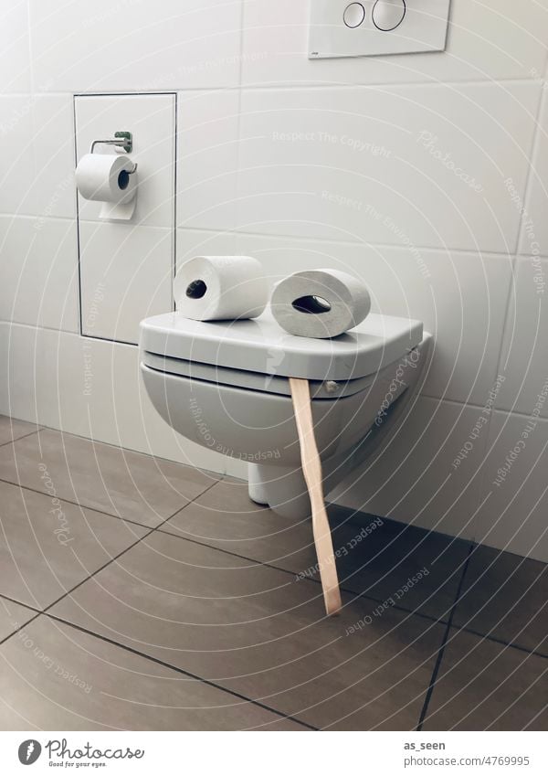 Spaß im Bad Toilette Toilettenpapier Klopapier Humor Klopapierrolle scheißen Verdauung Kot Pippi witzig Witz hamstern Badezimmer Scherz Hygiene weiß Stuhlgang