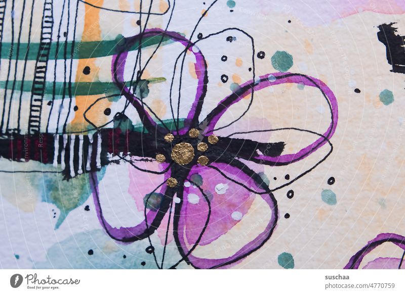 schlampig gezeichnete blume Zeichnung gemalt schlecht gekritzelt Kunst Blume Blüte abstrakt Striche Kleckse Strukturen & Formen Kreativität Muster Design