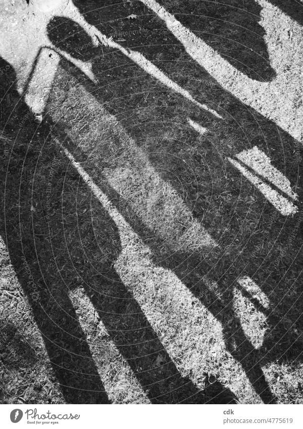 Schattenwurf Licht und Schatten Wiese schwarzweiß Foto Menschen Schattenbild Schattenspiel Stuhl Erwachsene Kind mehrere Personen Abbild sonnig schattig