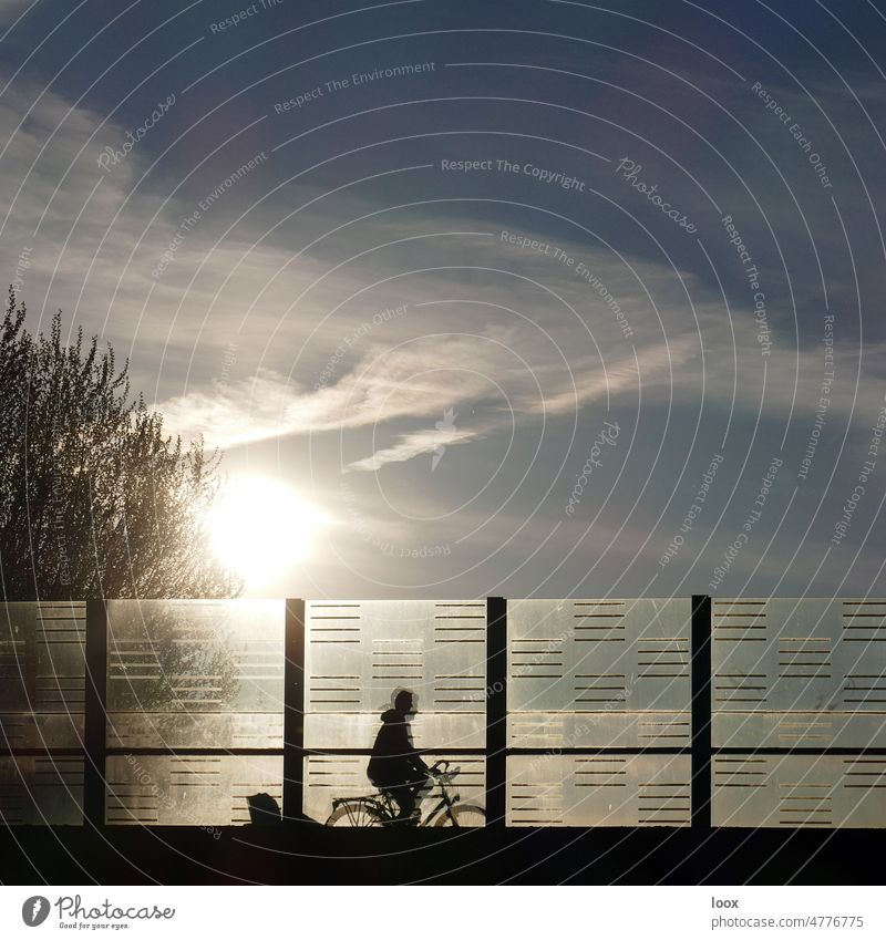 4eyes | bridge of illusion, 4 fahrrad brücke abendhimmel gegenlicht glas schutzwand glaswand deko sicherheit unscharf bewegung silhouette Fahrrad fahren baum