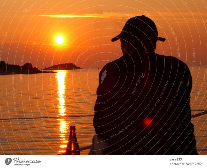 Sehnsucht Sonnenuntergang Mann Wasserfahrzeug Kroatien Himmel Schatten Insel