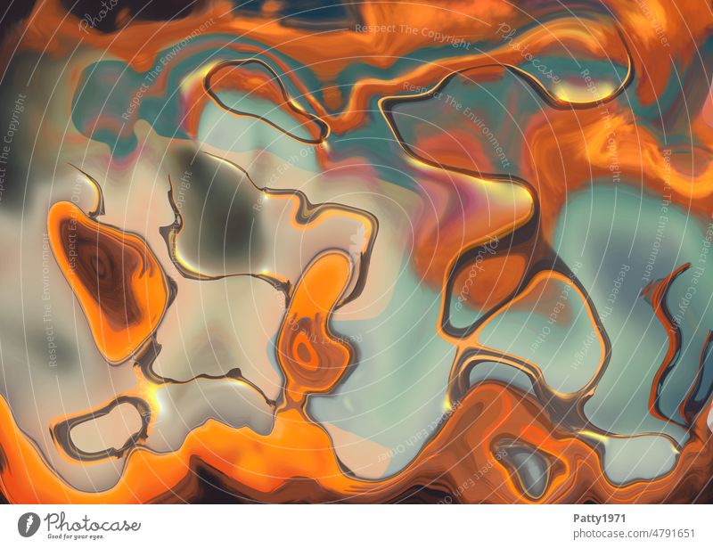 Abstrakte, wellige Linienstruktur Hintergrund abstrakt Strukturen & Formen Verzerrung psychedelisch Surrealismus orange blau
