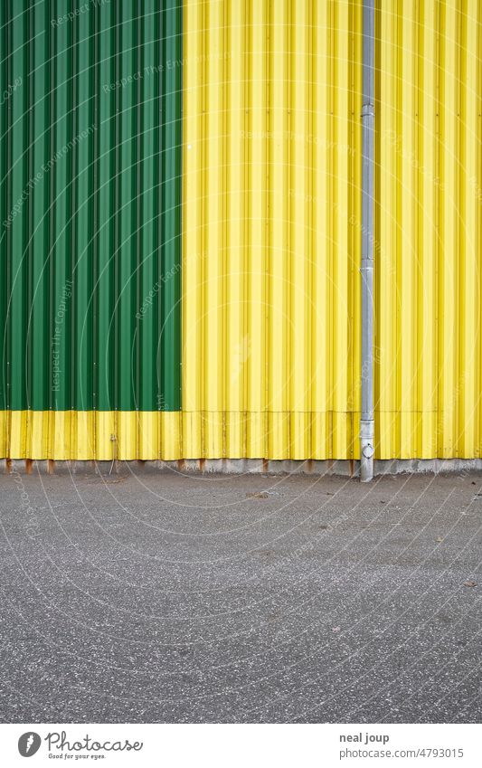 Wellblech Fassade in gelb und grün Gebäude Wand Hintergrundbild Strukturen & Formen Architektur Metall abstrakt Lagerhalle Industrieanlage Farbfoto Farbflächen