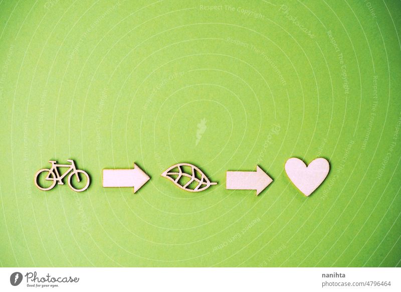 Konzeptionelles Bild über die Nutzung eines Fahrrads und die Umwelt Gesundheit Lifestyle Ökologie Herd Übung gut Herz Hintergrund konzeptionell Idee