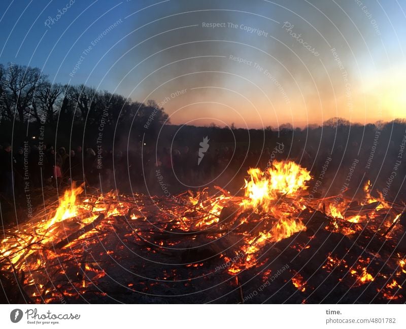 Anfang & Ende | Feuer, Rauch und Asche osterfeuer flammen horizont rauch holz brennen brand ritual bäume glut heiß Wärme glühen
