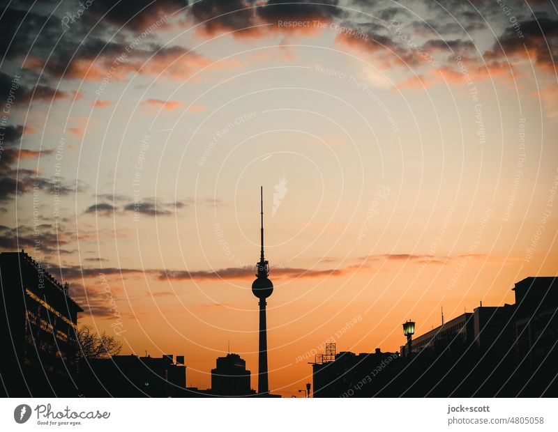 Immer gerne wieder - Abendrot über Berlin Berliner Fernsehturm Panorama (Aussicht) Wahrzeichen Hauptstadt Stadtzentrum Gegenlicht Silhouette Hintergrund neutral