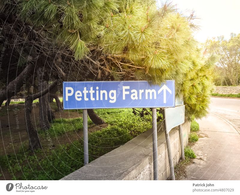 Auf zum Streichelzoo Petting Farm petting Skurril Außenaufnahme Zoo Malta Hinweisschild