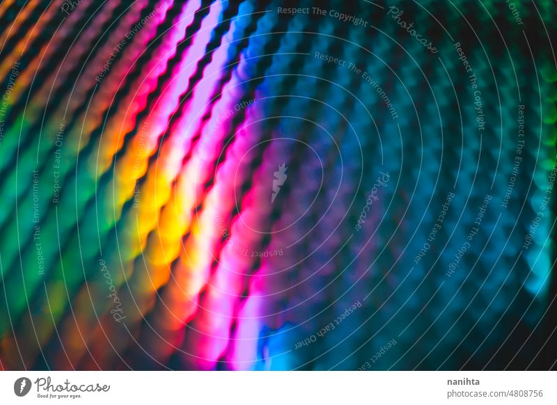 Abstrakt und Muster Hintergrund in intensiven Regenbogen hellen Farben neonfarbig Bokeh Licht farbenfroh digital Linien abstrakt Fluor irisierend mehrfarbig