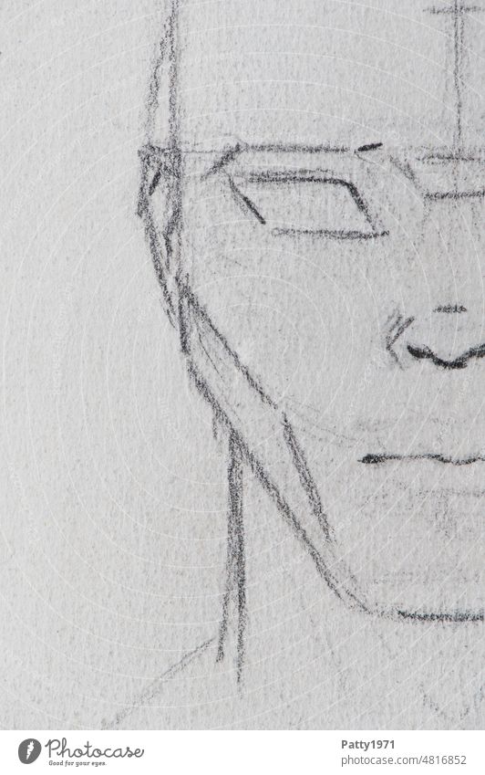 Bleistiftskizze einer Gesichtshälfte Porträt Skizze abstrakt geometrisch Auge handgezeichnet Grafik u. Illustration halb Zeichnung