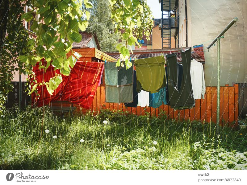 Lauter Buntwäsche Waschtag Wäsche hängen trocknen Wäscheleine Sauberkeit Häusliches Leben aufhängen Sonnenlicht Wäschetrockner schönes Wetter Wärme draußen